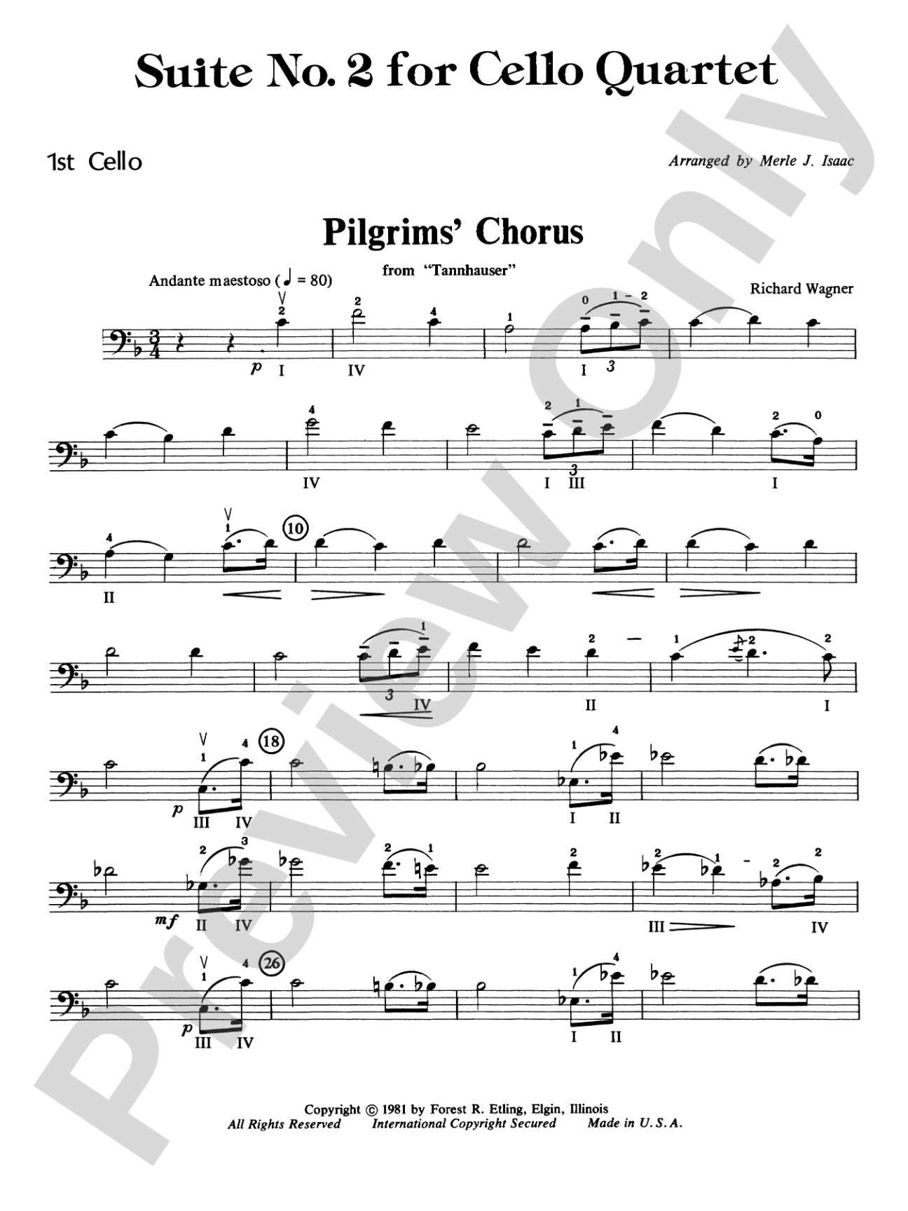 Highland/Etling Cello Quartet Series: Suite No. 2: Cello