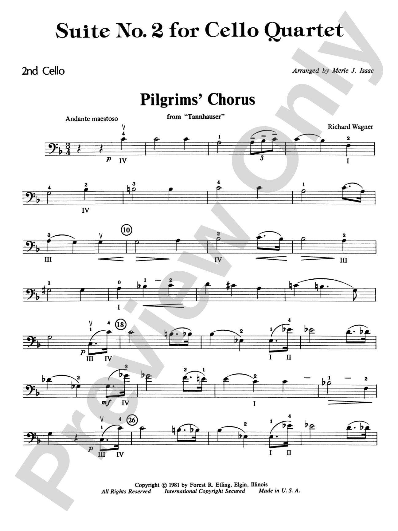 Highland/Etling Cello Quartet Series: Suite No. 2: 2nd Cello