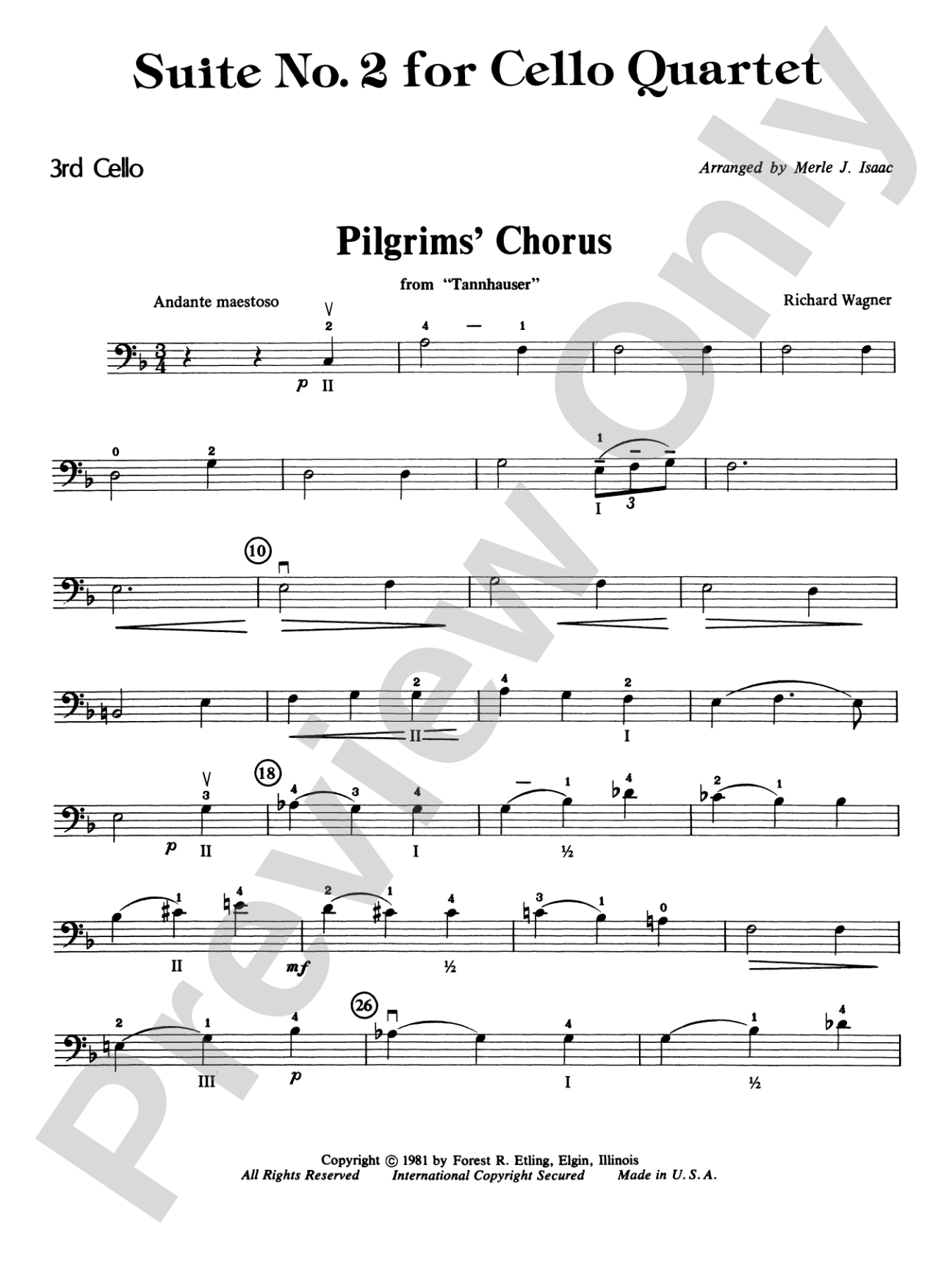 Highland/Etling Cello Quartet Series: Suite No. 2: 3rd Cello