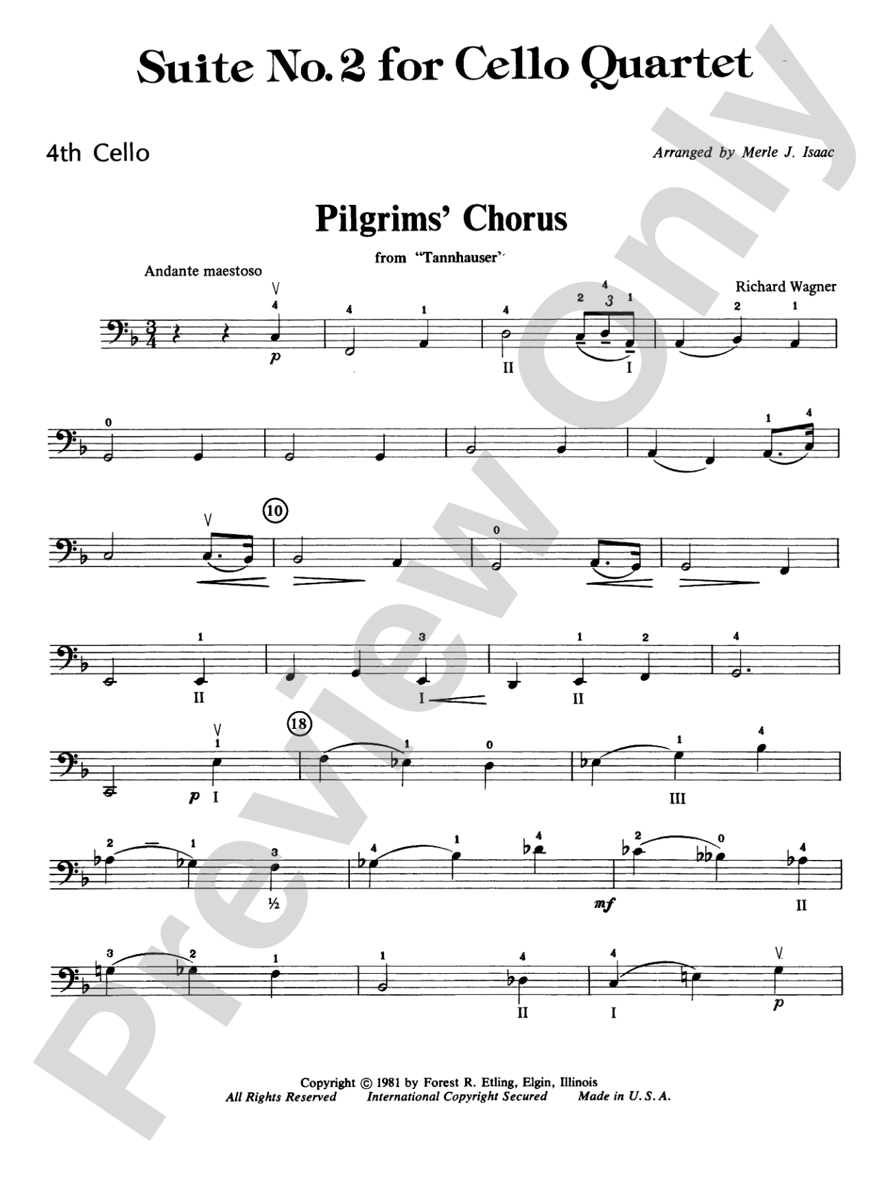 Highland/Etling Cello Quartet Series: Suite No. 2: 4th Cello