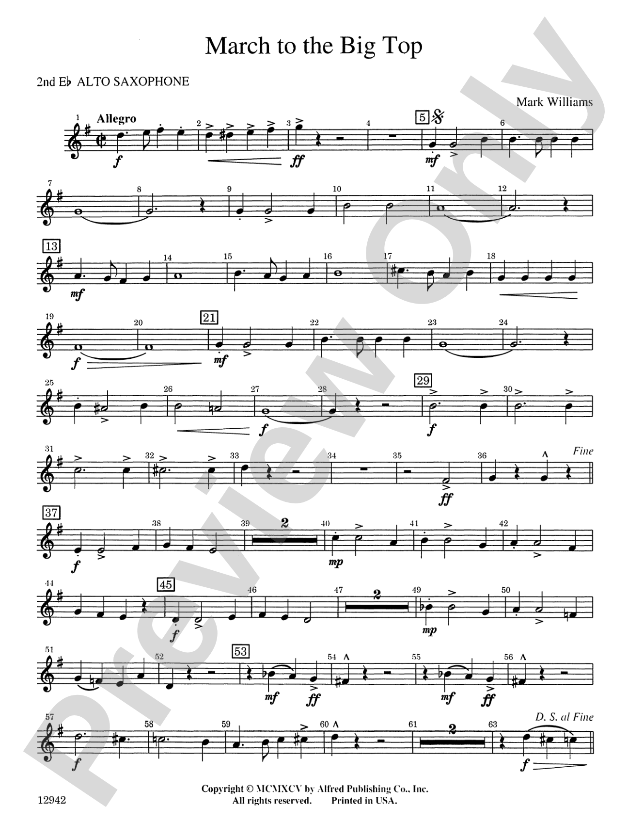 March to the Big Top: 2nd E-flat Alto Saxophone