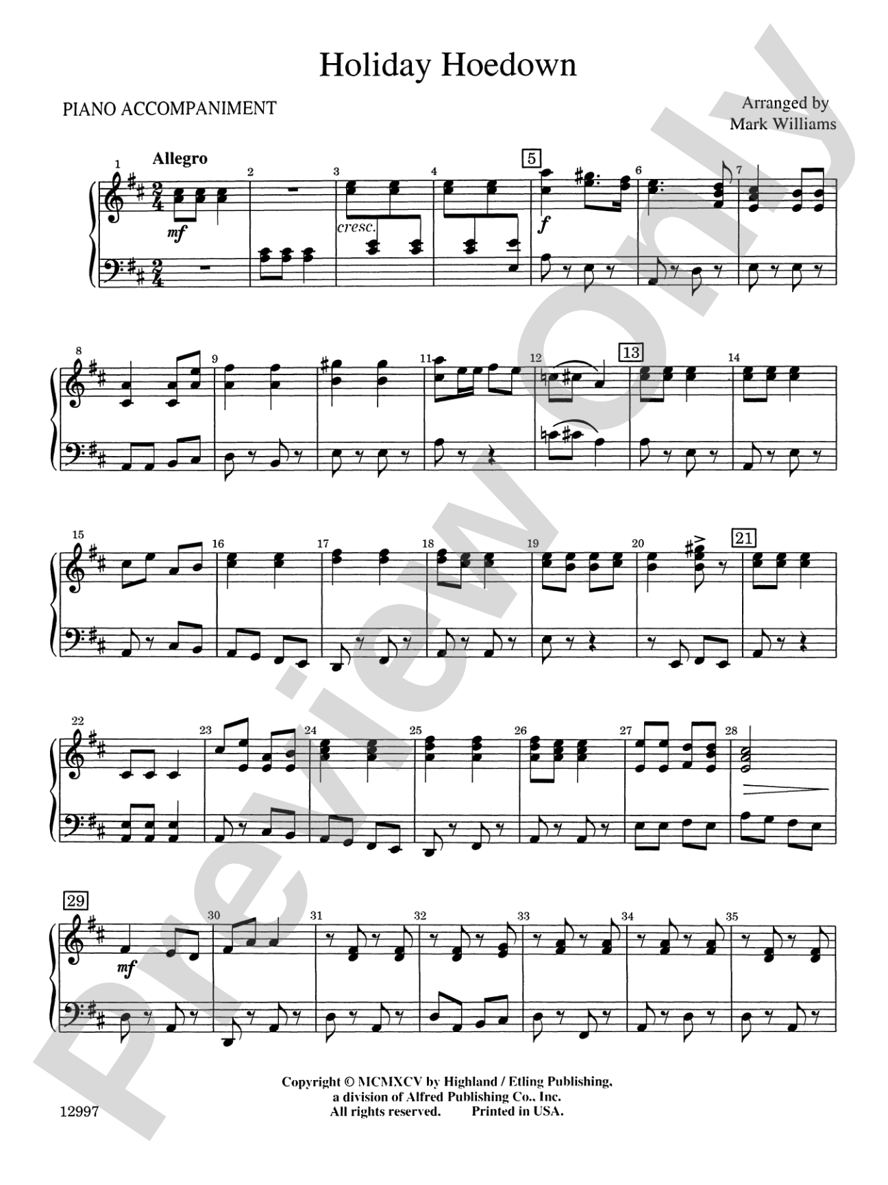 Holiday Hoedown: Piano Accompaniment