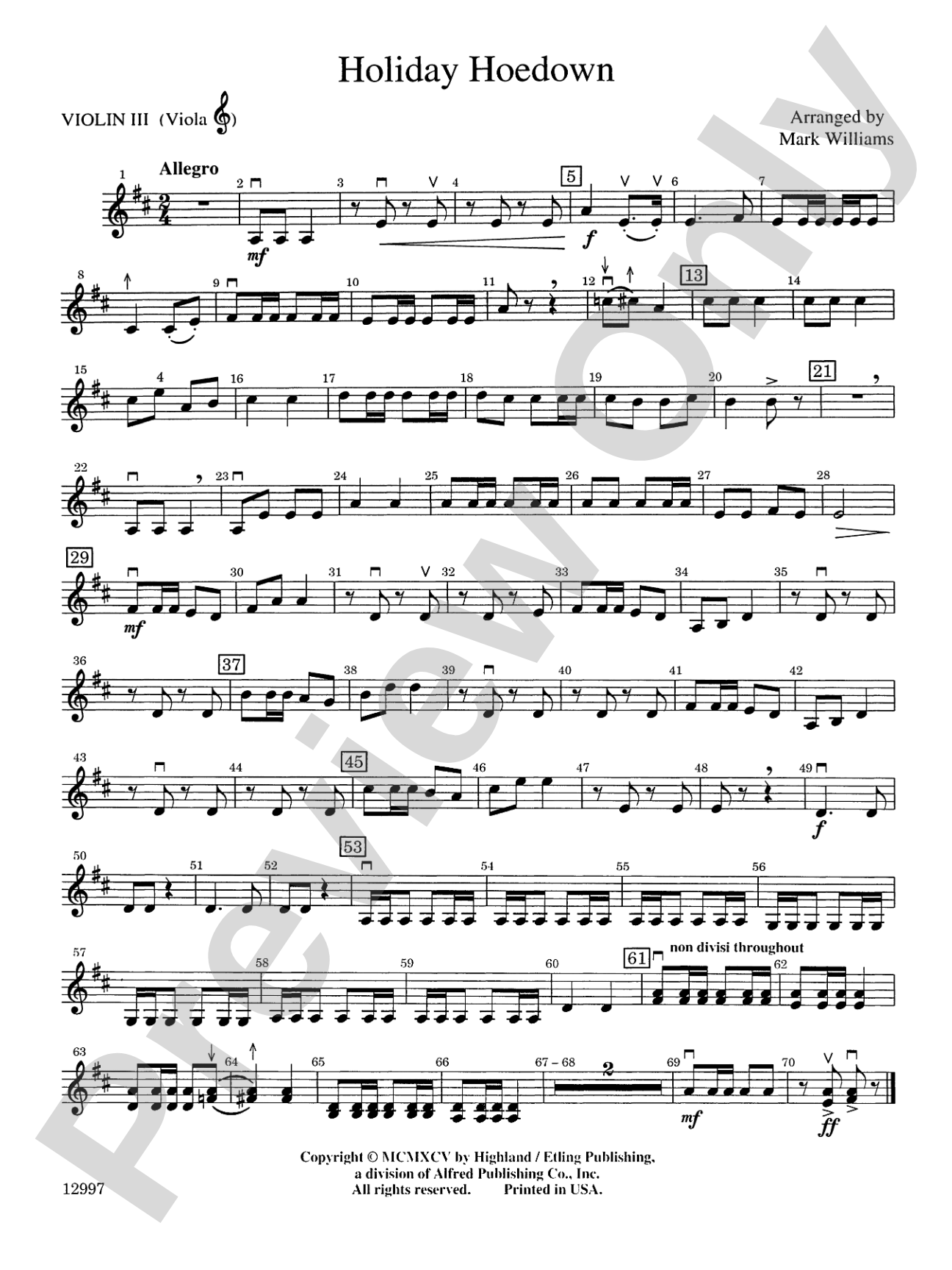 Holiday Hoedown: 3rd Violin (Viola [TC])