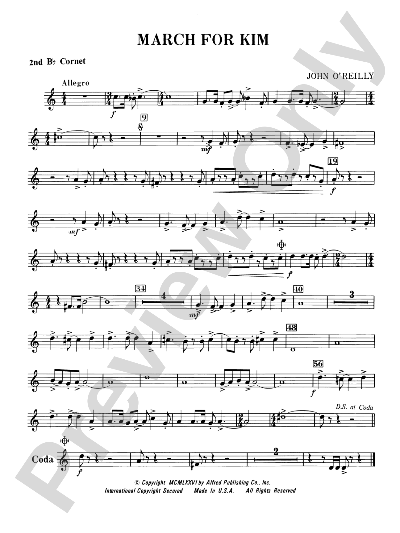 March for Kim: 2nd B-flat Cornet