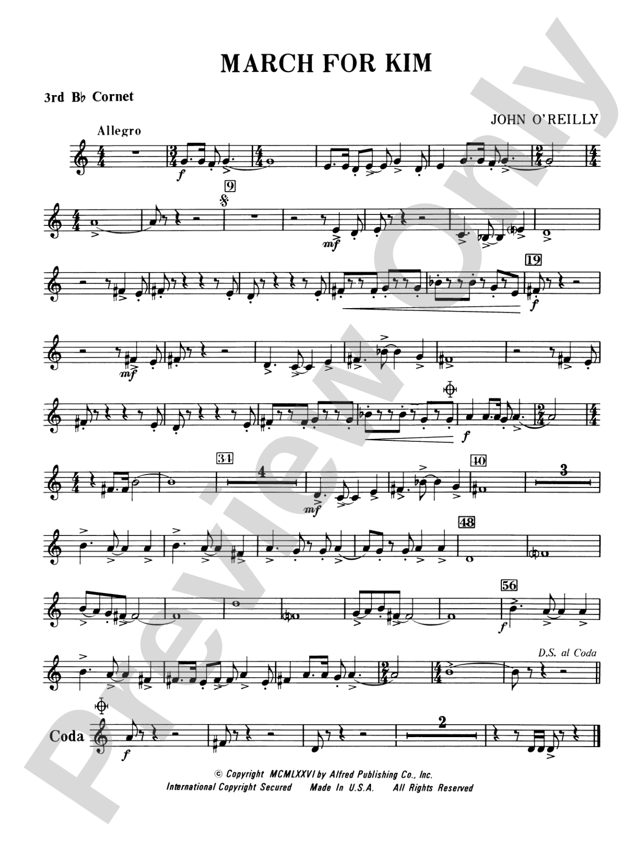 March for Kim: 3rd B-flat Cornet