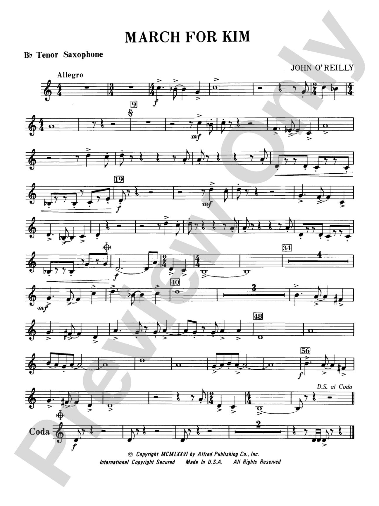 March for Kim: B-flat Tenor Saxophone