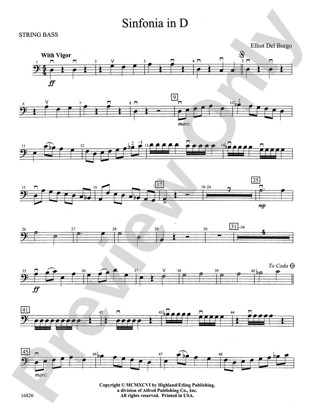 Sinfonia in D: String Bass