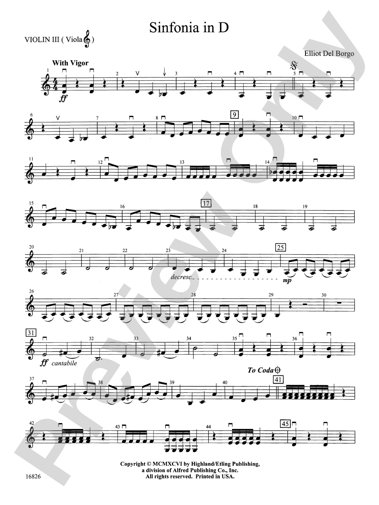 Sinfonia in D: 3rd Violin (Viola [TC])