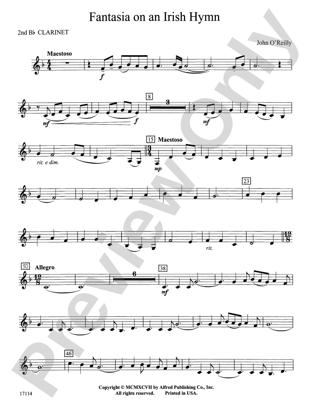 Fantasia on an Irish Hymn: 2nd B-flat Clarinet