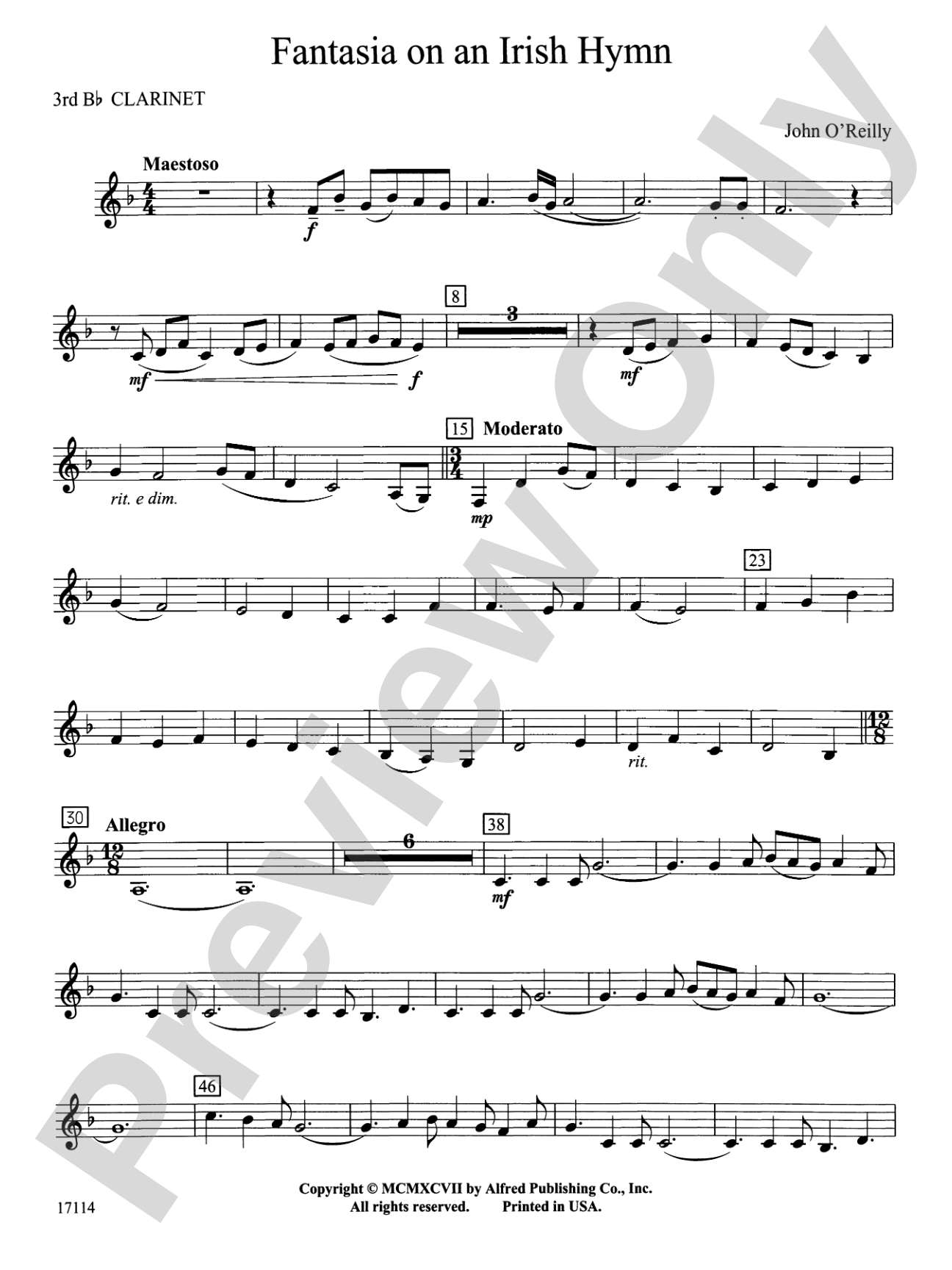 Fantasia on an Irish Hymn: 3rd B-flat Clarinet