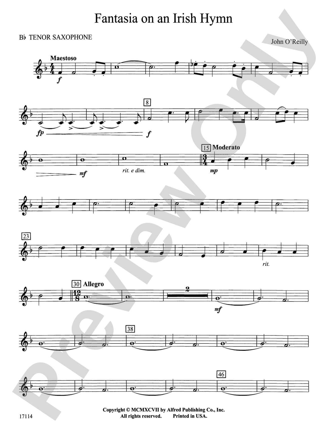 Fantasia on an Irish Hymn: B-flat Tenor Saxophone
