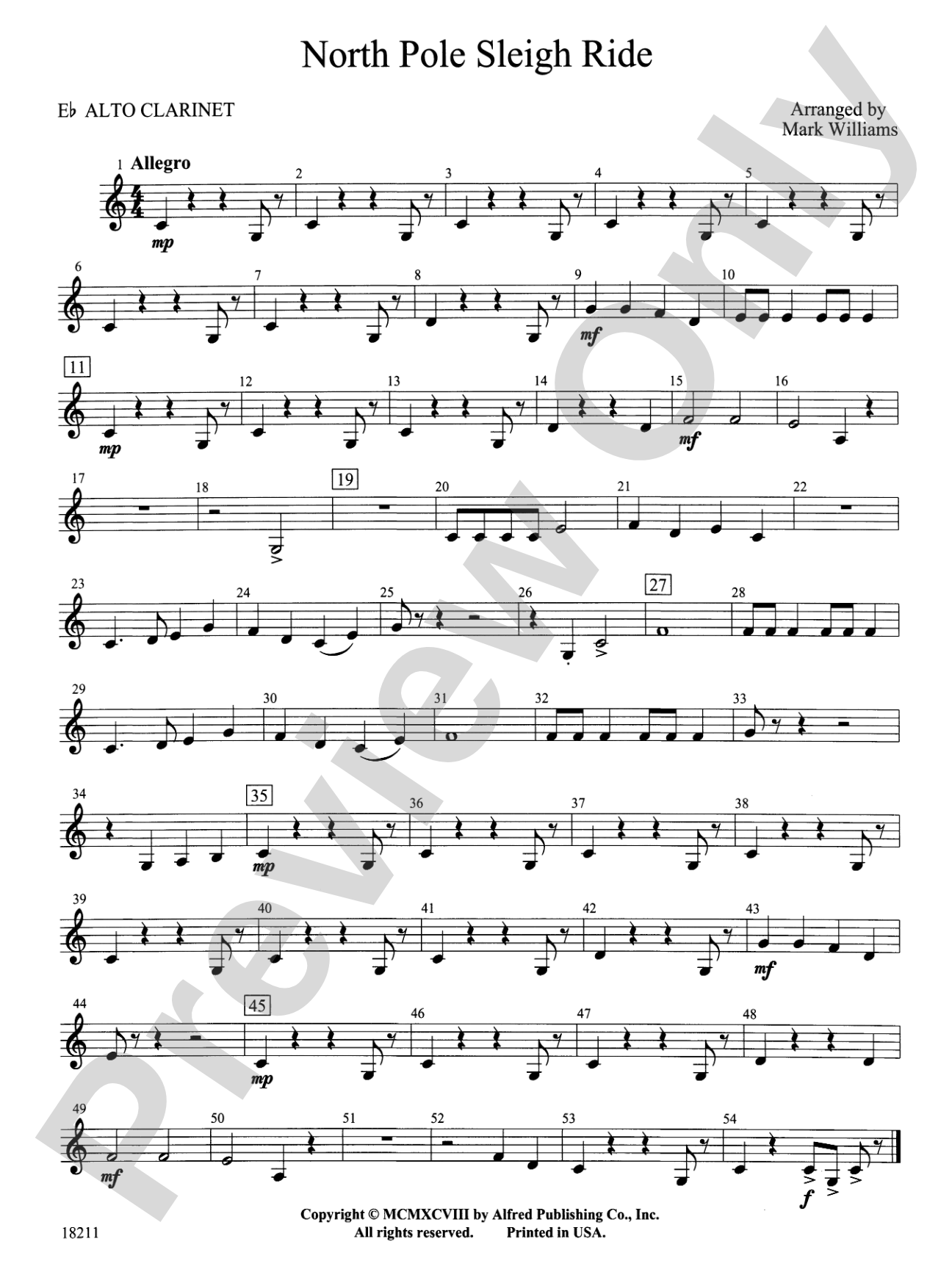 North Pole Sleigh Ride: E-flat Alto Clarinet