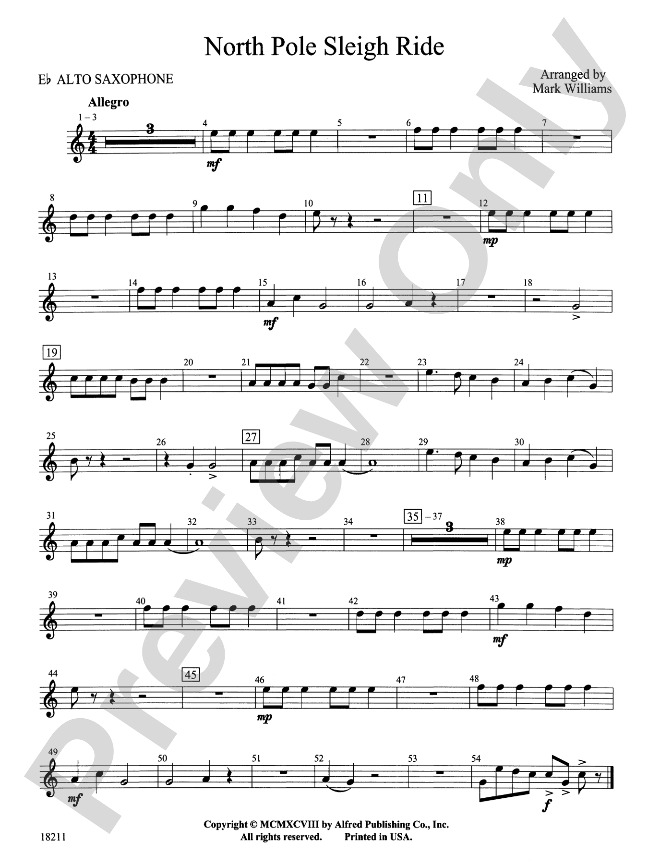 North Pole Sleigh Ride: E-flat Alto Saxophone