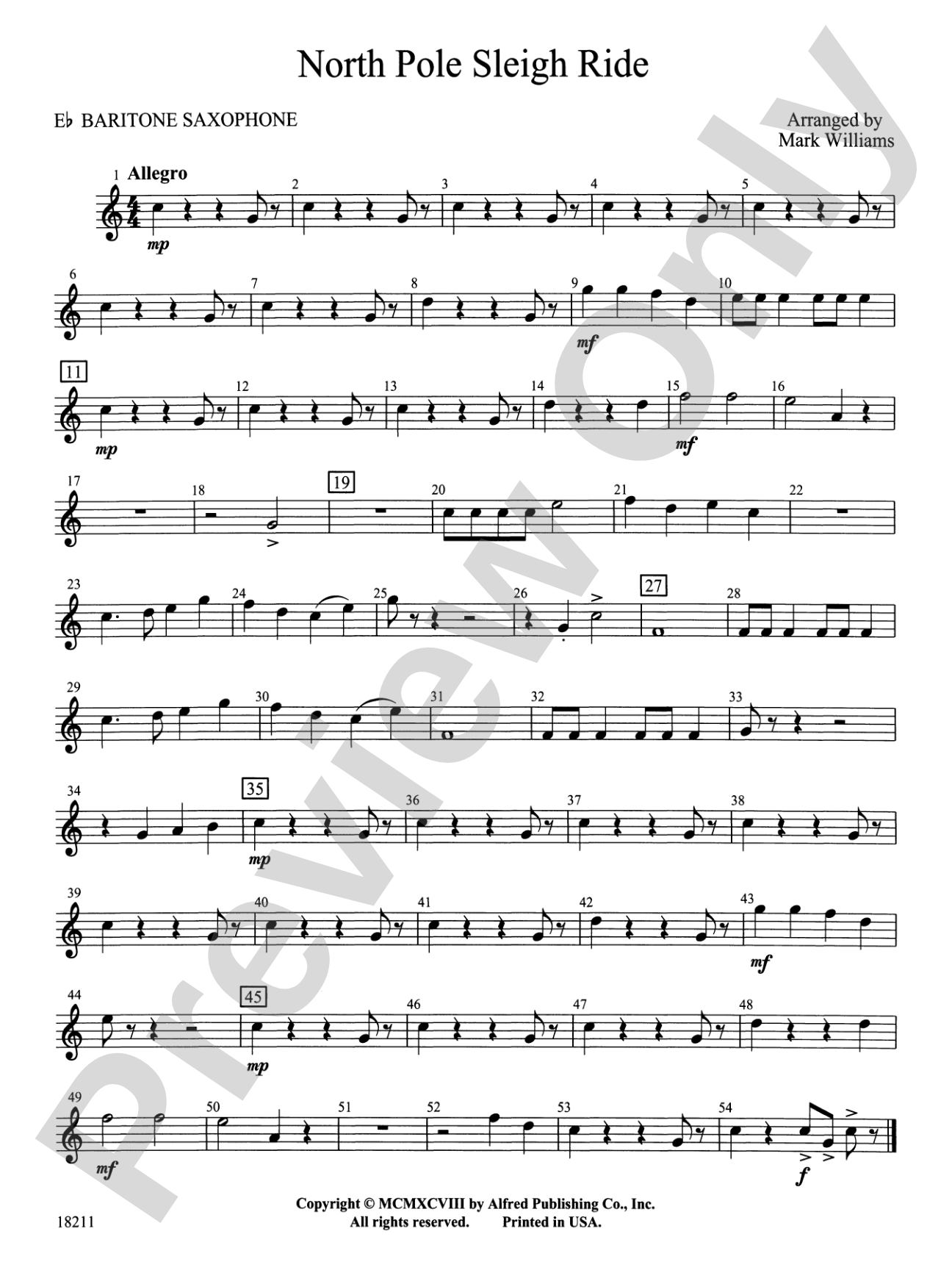 North Pole Sleigh Ride: E-flat Baritone Saxophone