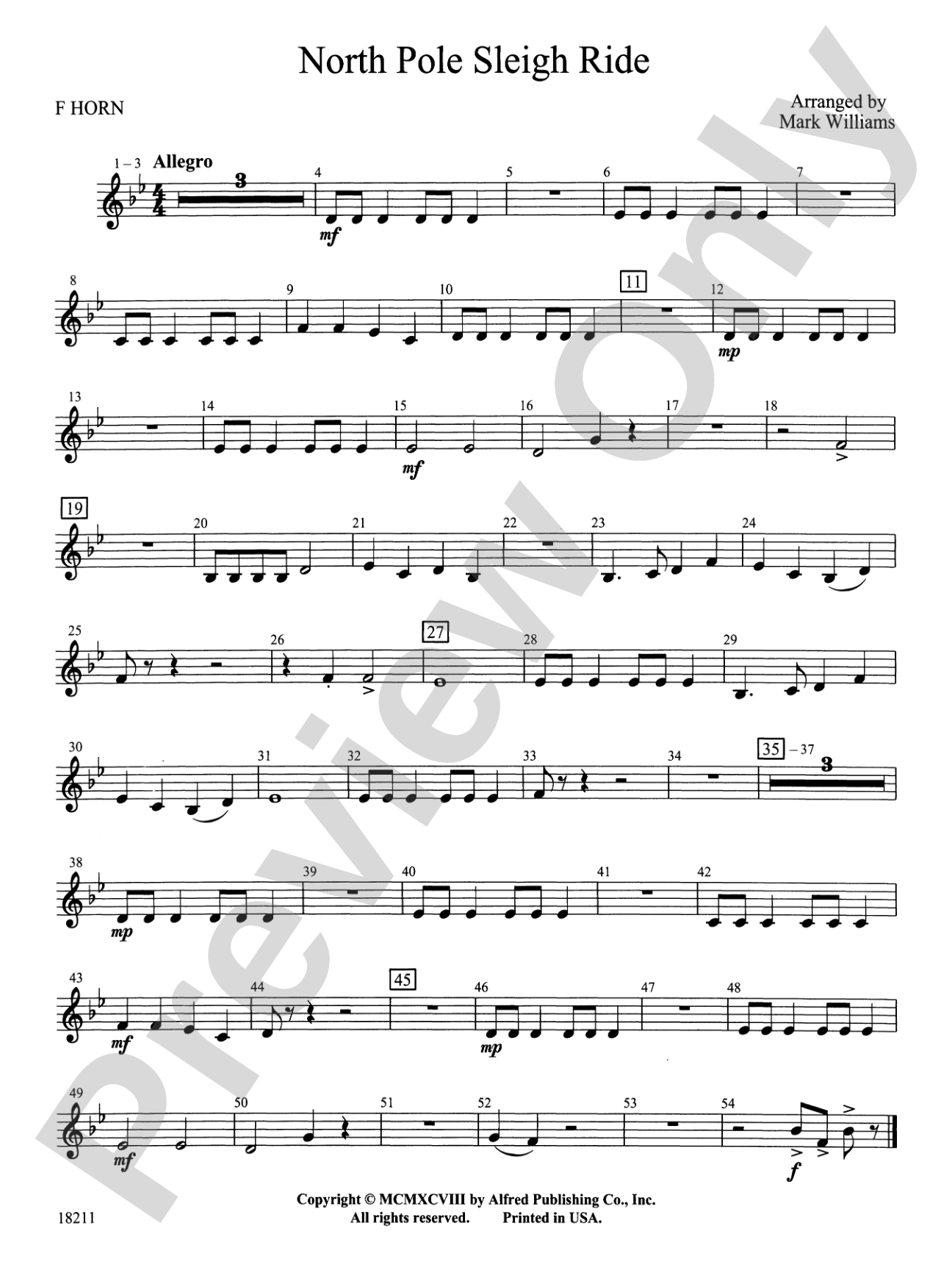 North Pole Sleigh Ride: 1st F Horn