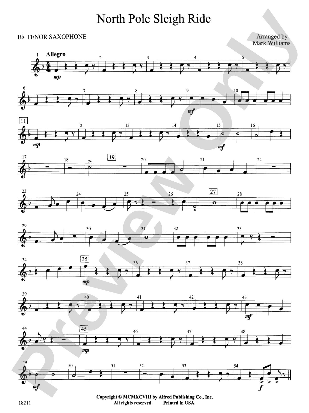 North Pole Sleigh Ride: B-flat Tenor Saxophone