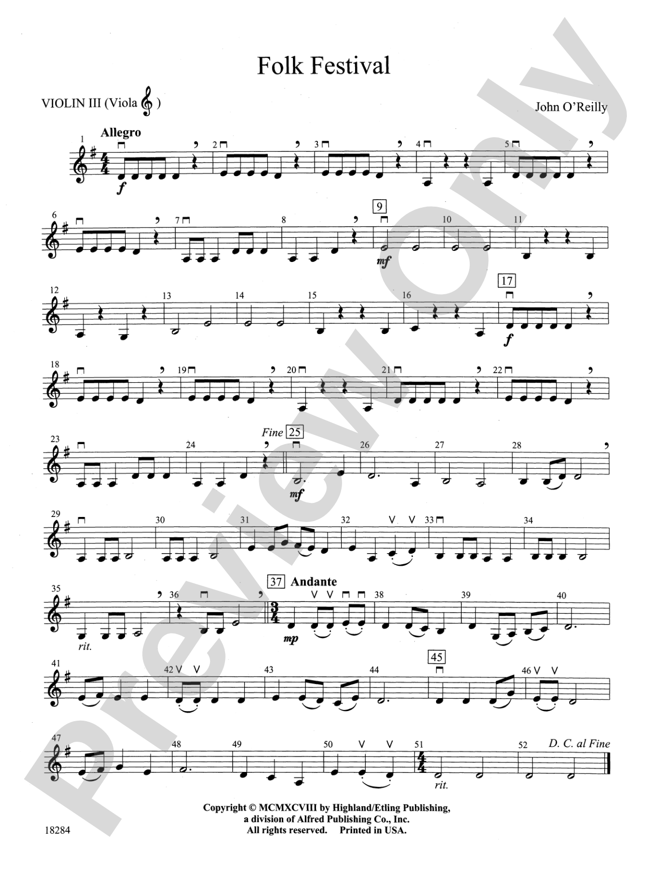 Folk Festival: 3rd Violin (Viola [TC])