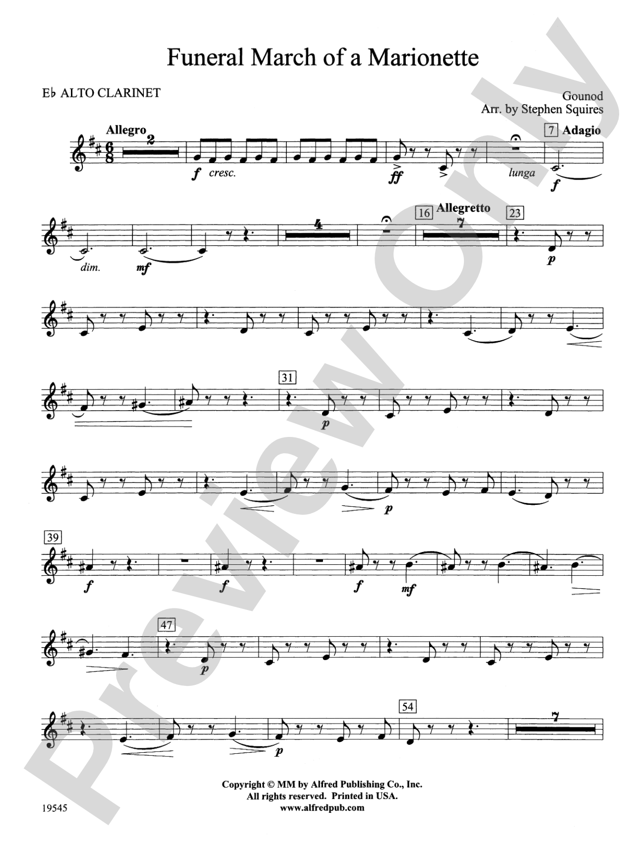 Funeral March of a Marionette: E-flat Alto Clarinet
