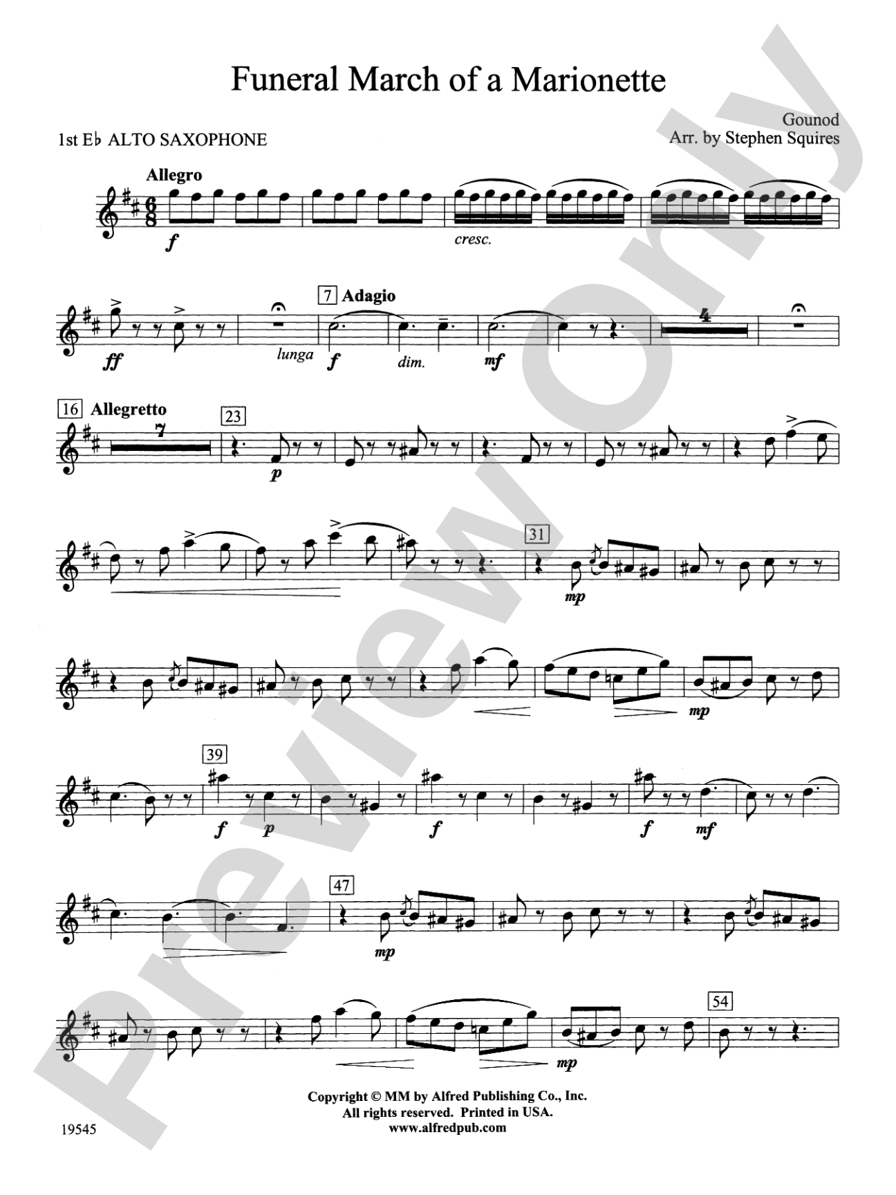 Funeral March of a Marionette: E-flat Alto Saxophone