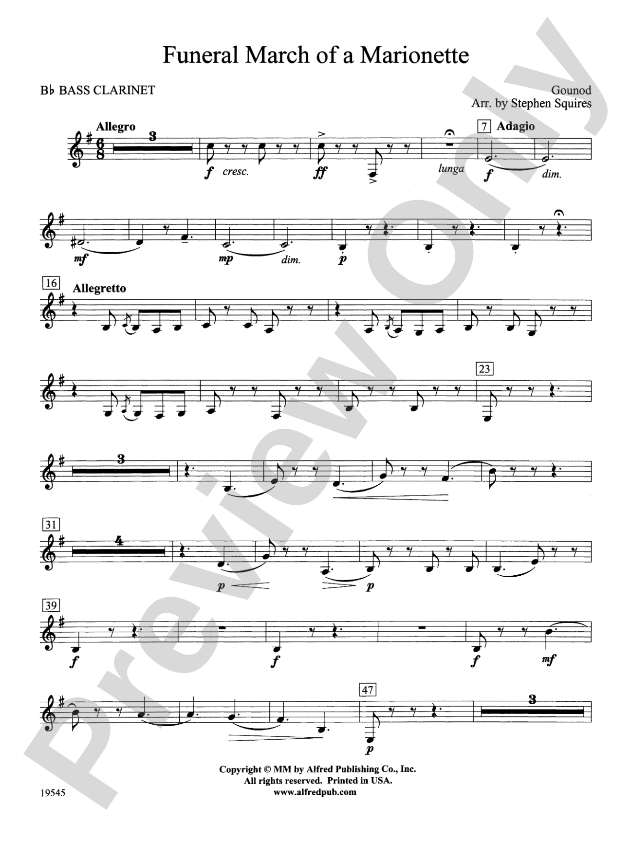 Funeral March of a Marionette: B-flat Bass Clarinet