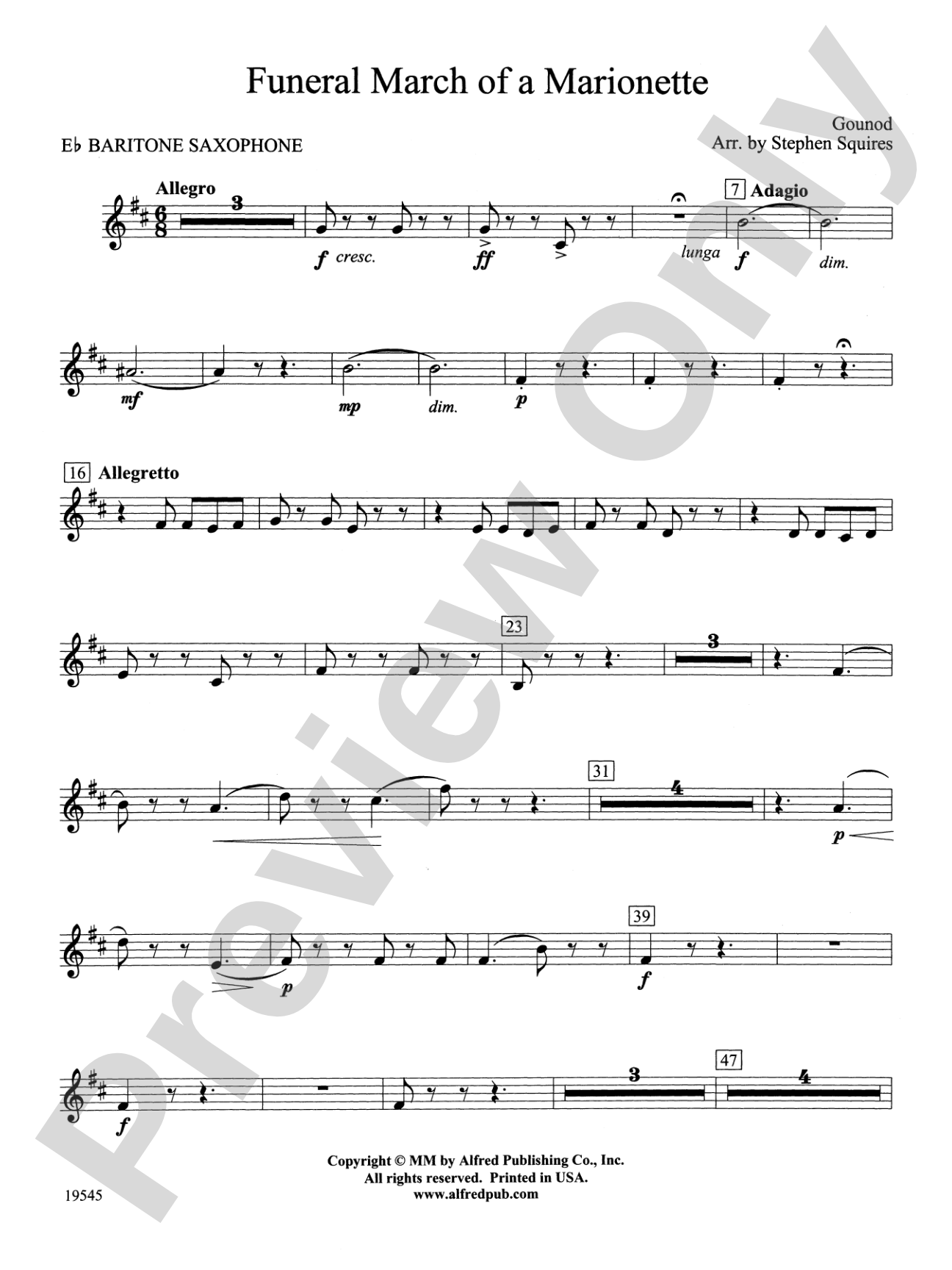 Funeral March of a Marionette: E-flat Baritone Saxophone