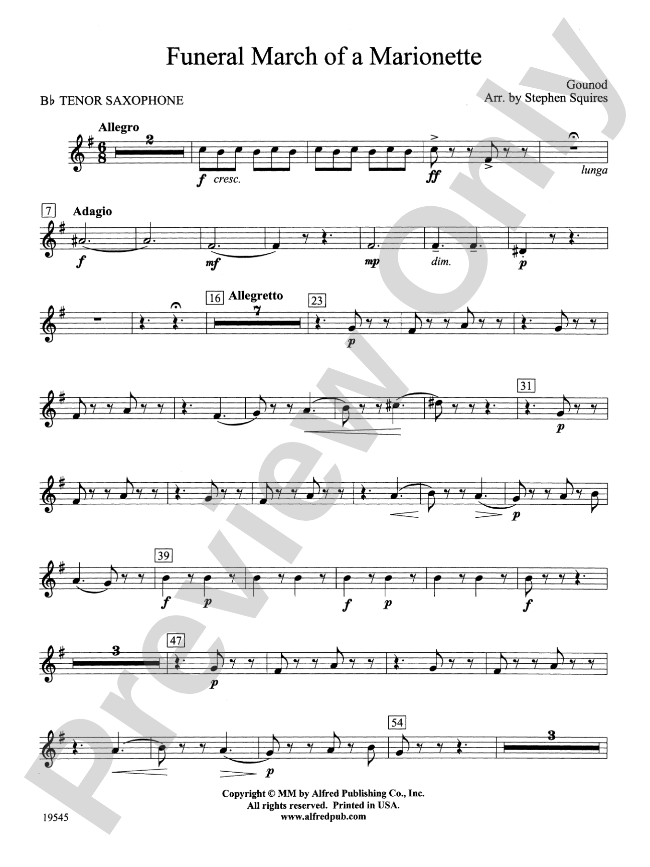 Funeral March of a Marionette: B-flat Tenor Saxophone