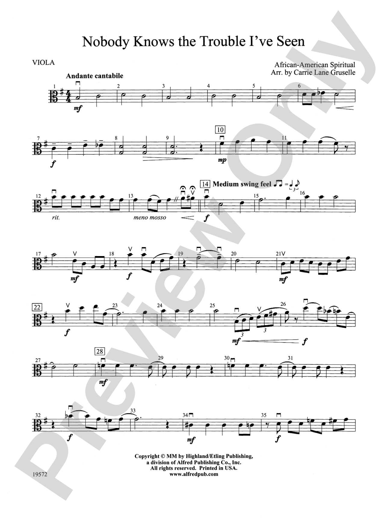 Nobody Knows the Trouble I've Seen: Viola