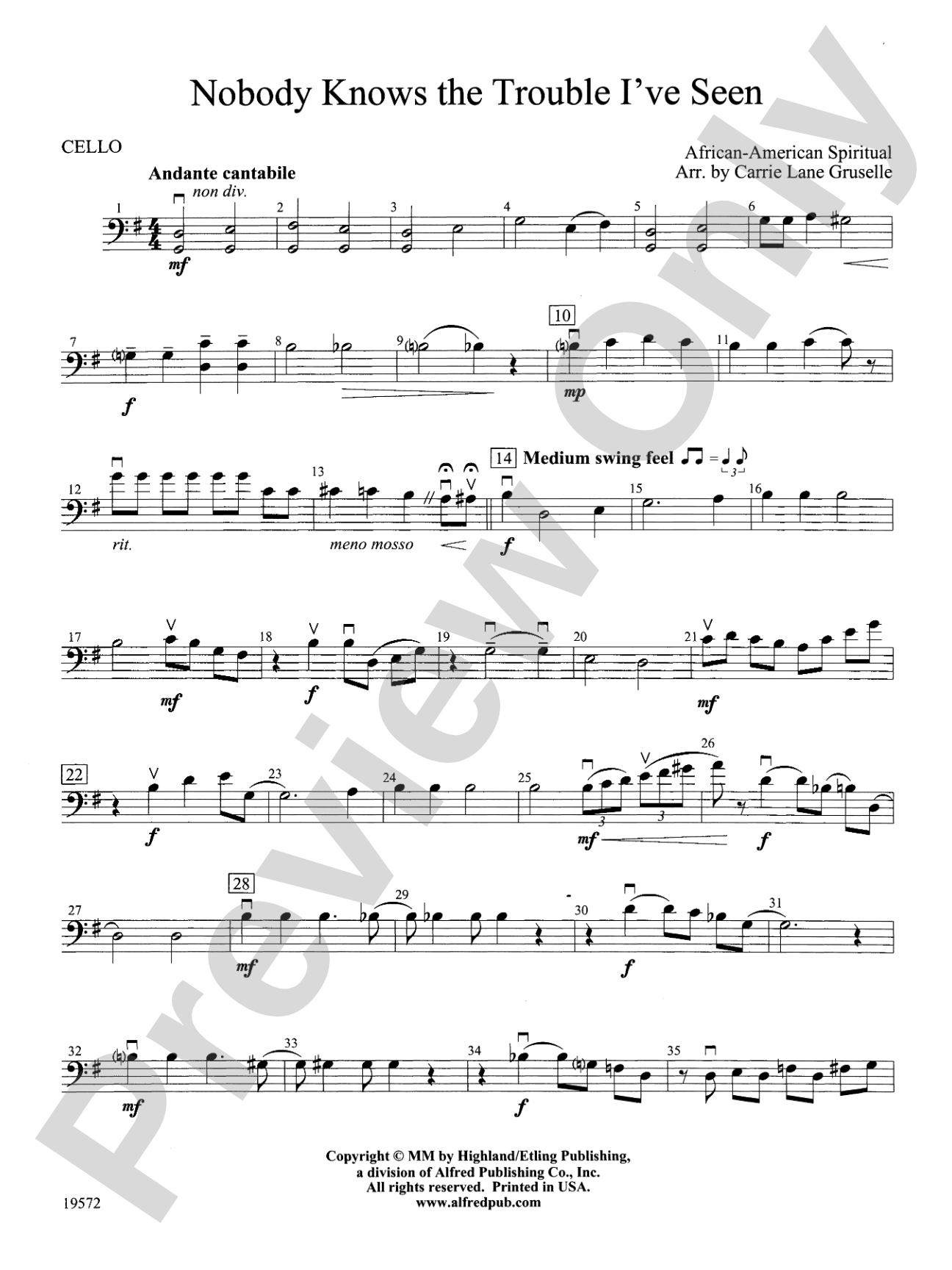 Nobody Knows the Trouble I've Seen: Cello