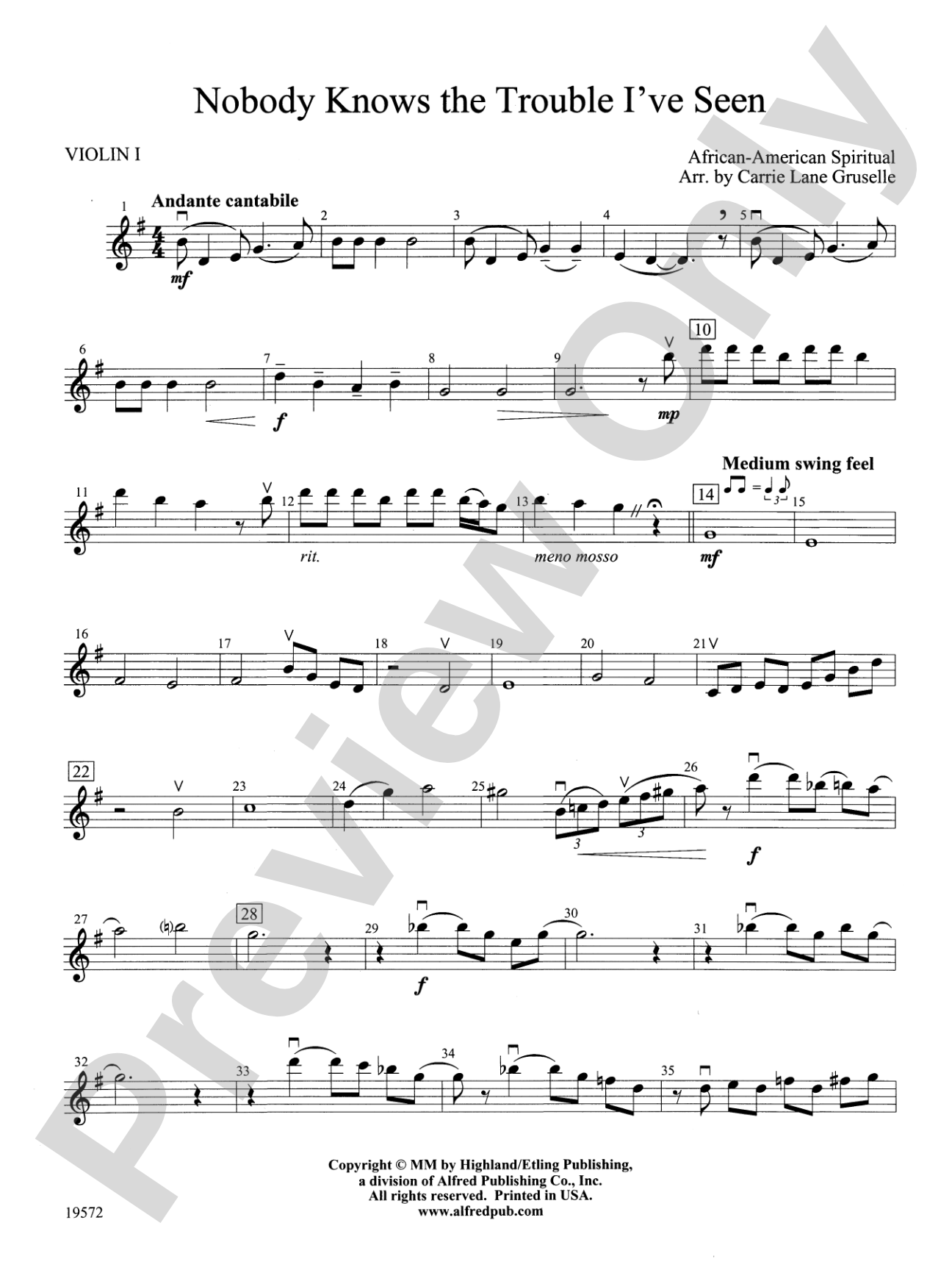 Nobody Knows the Trouble I've Seen: 1st Violin