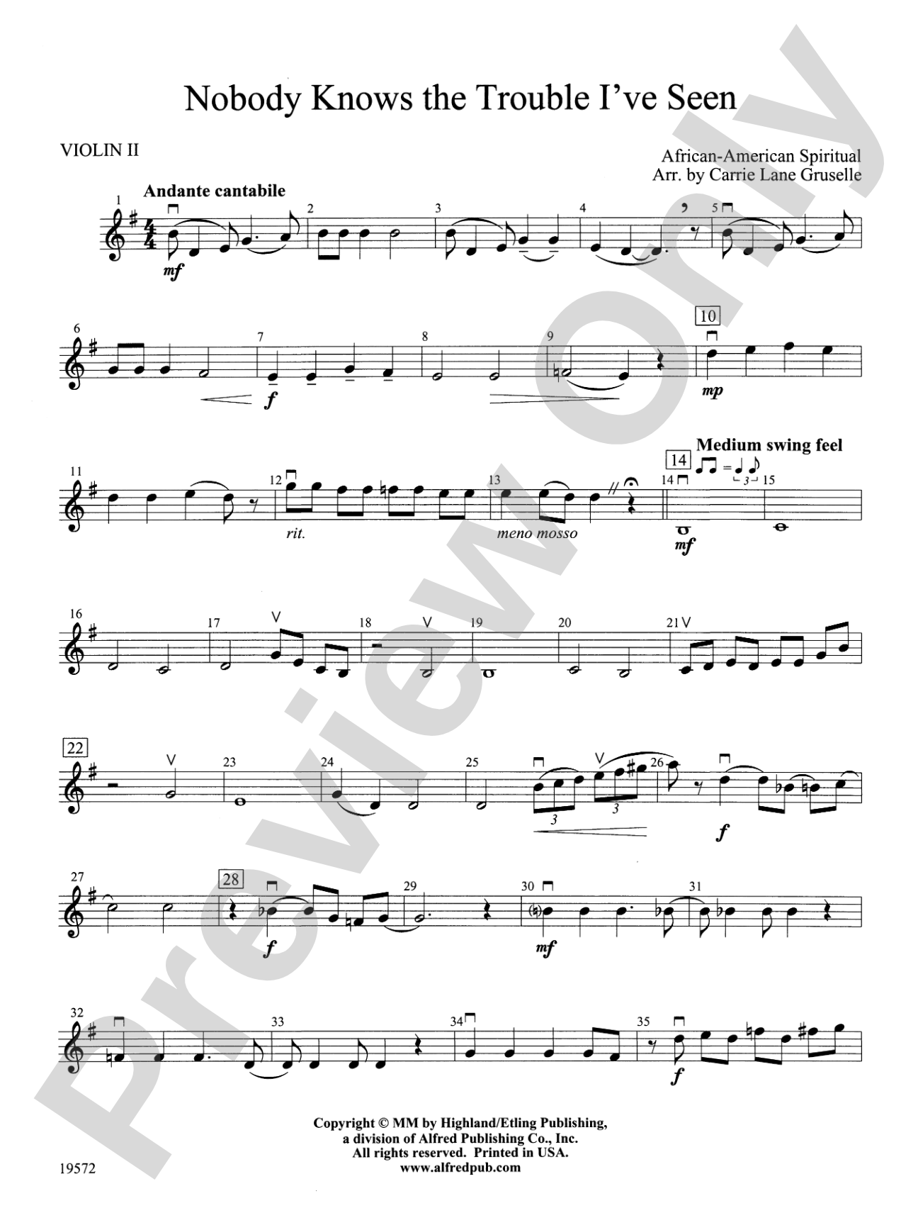 Nobody Knows the Trouble I've Seen: 2nd Violin