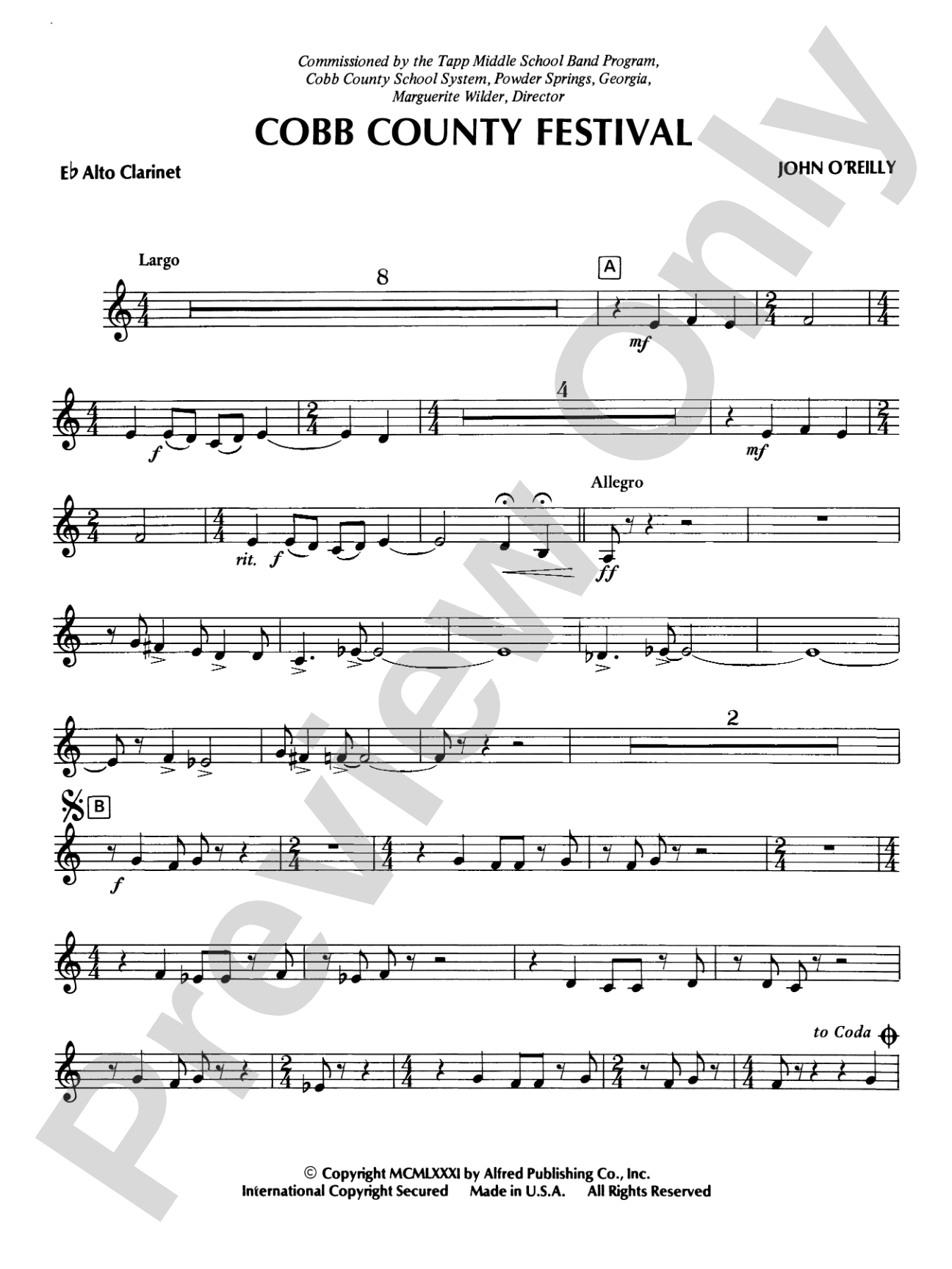 Cobb County Festival: E-flat Alto Clarinet