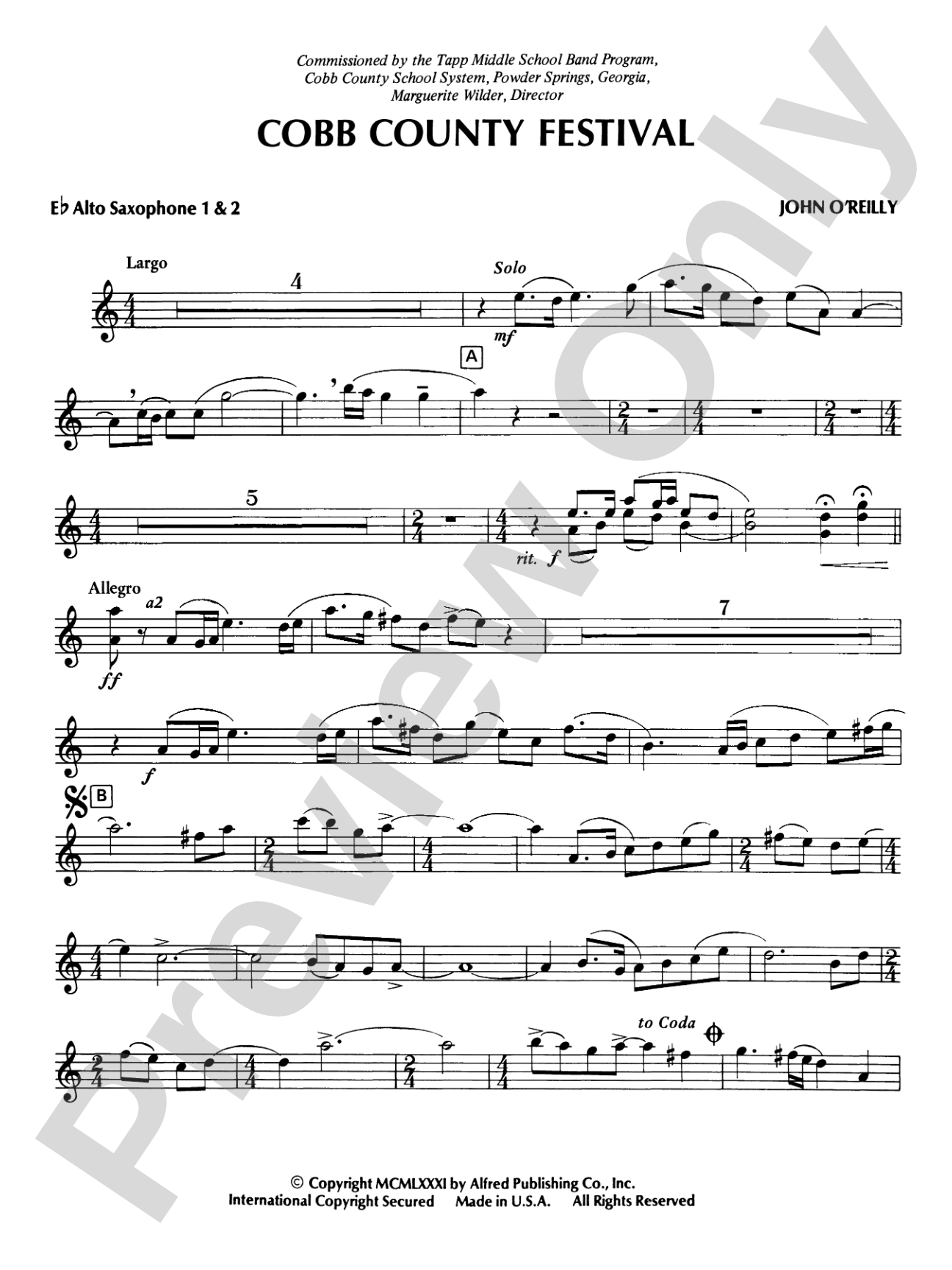 Cobb County Festival: 1st & 2nd E-flat Alto Saxophone