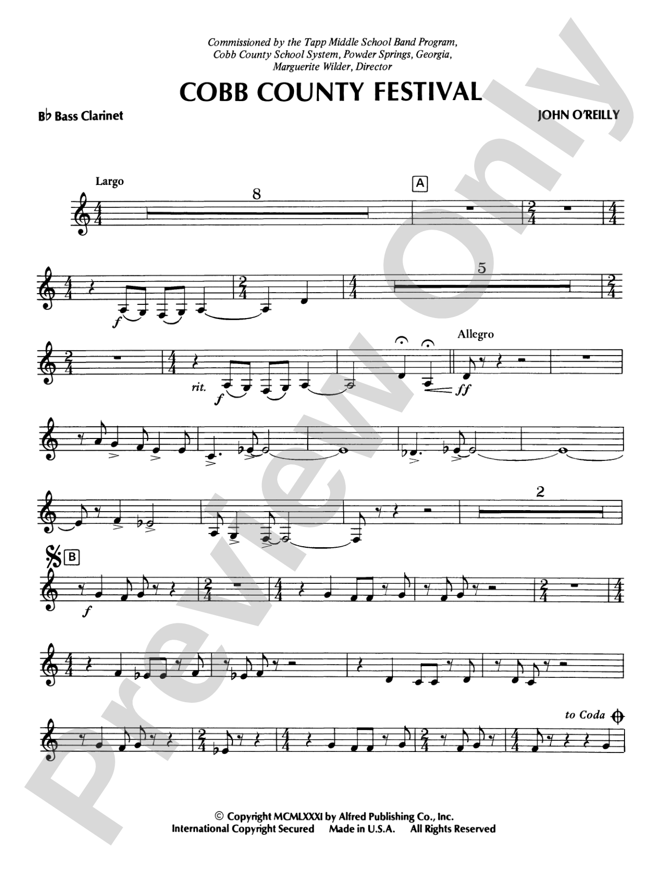 Cobb County Festival: B-flat Bass Clarinet