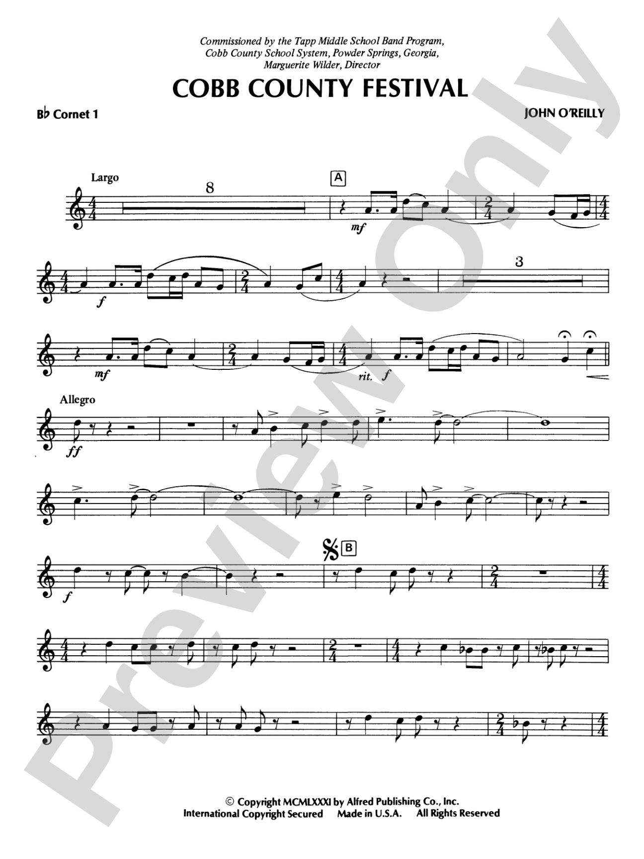 Cobb County Festival: 1st B-flat Cornet
