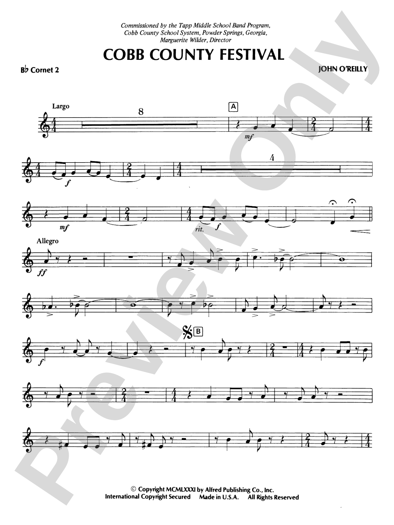 Cobb County Festival: 2nd B-flat Cornet