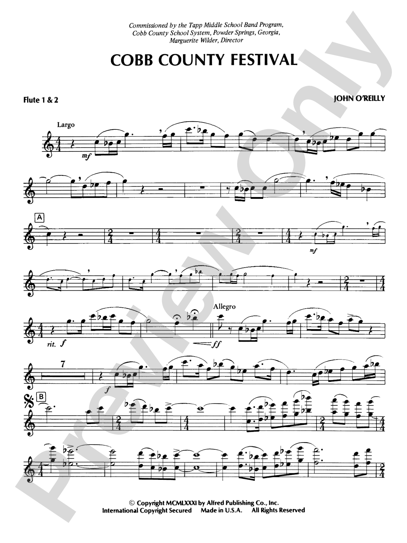 Cobb County Festival: 1st & 2nd Flute