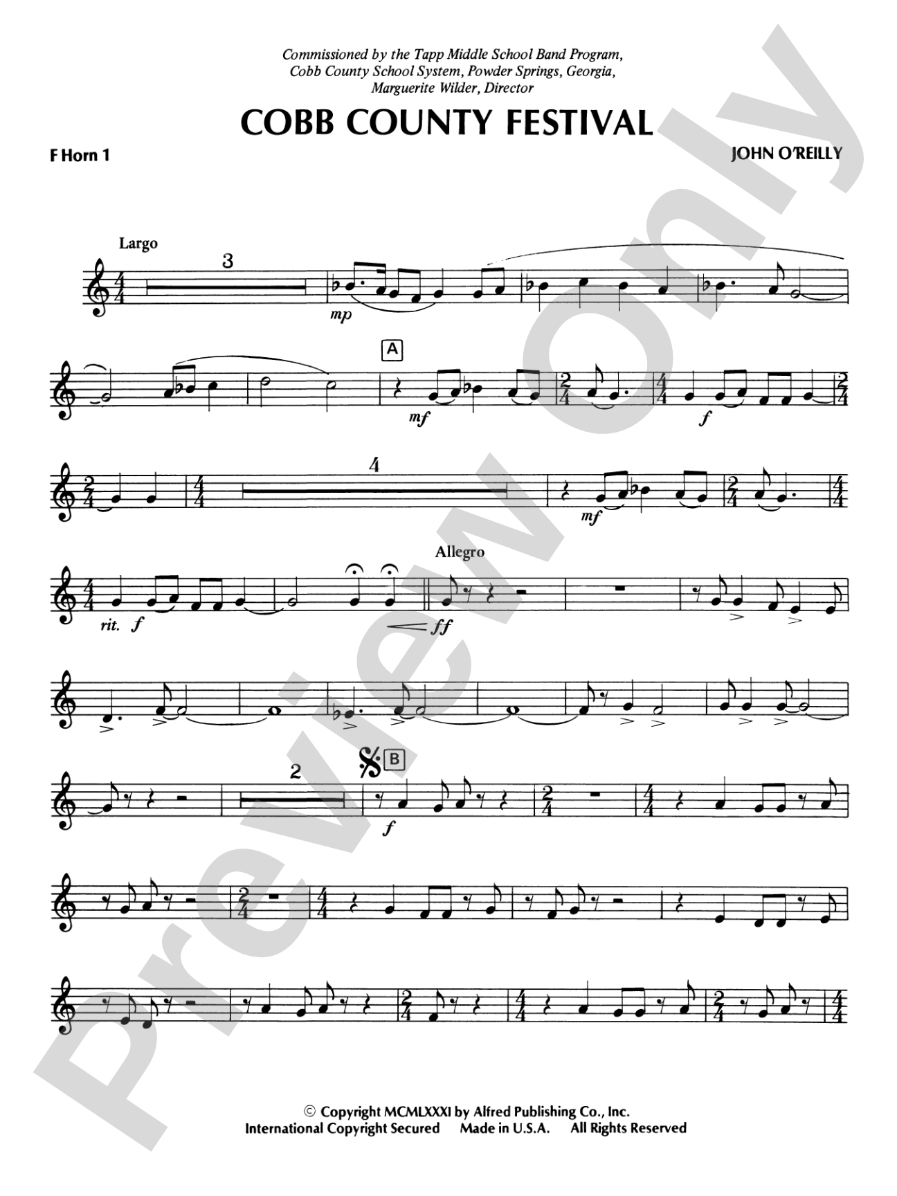 Cobb County Festival: 1st F Horn