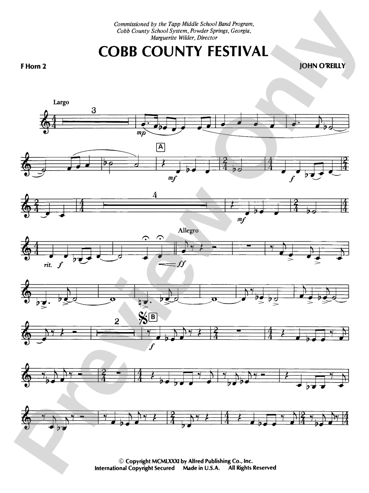 Cobb County Festival: 2nd F Horn