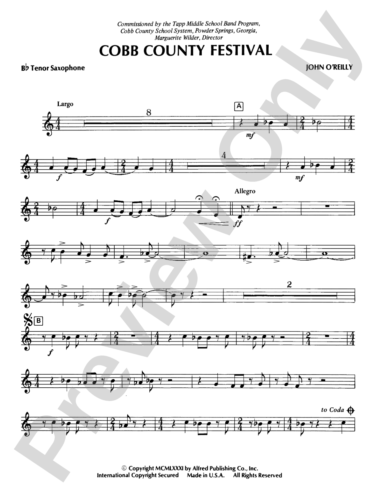 Cobb County Festival: B-flat Tenor Saxophone