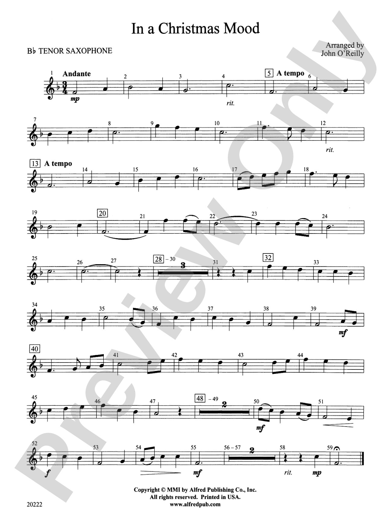 In a Christmas Mood: B-flat Tenor Saxophone