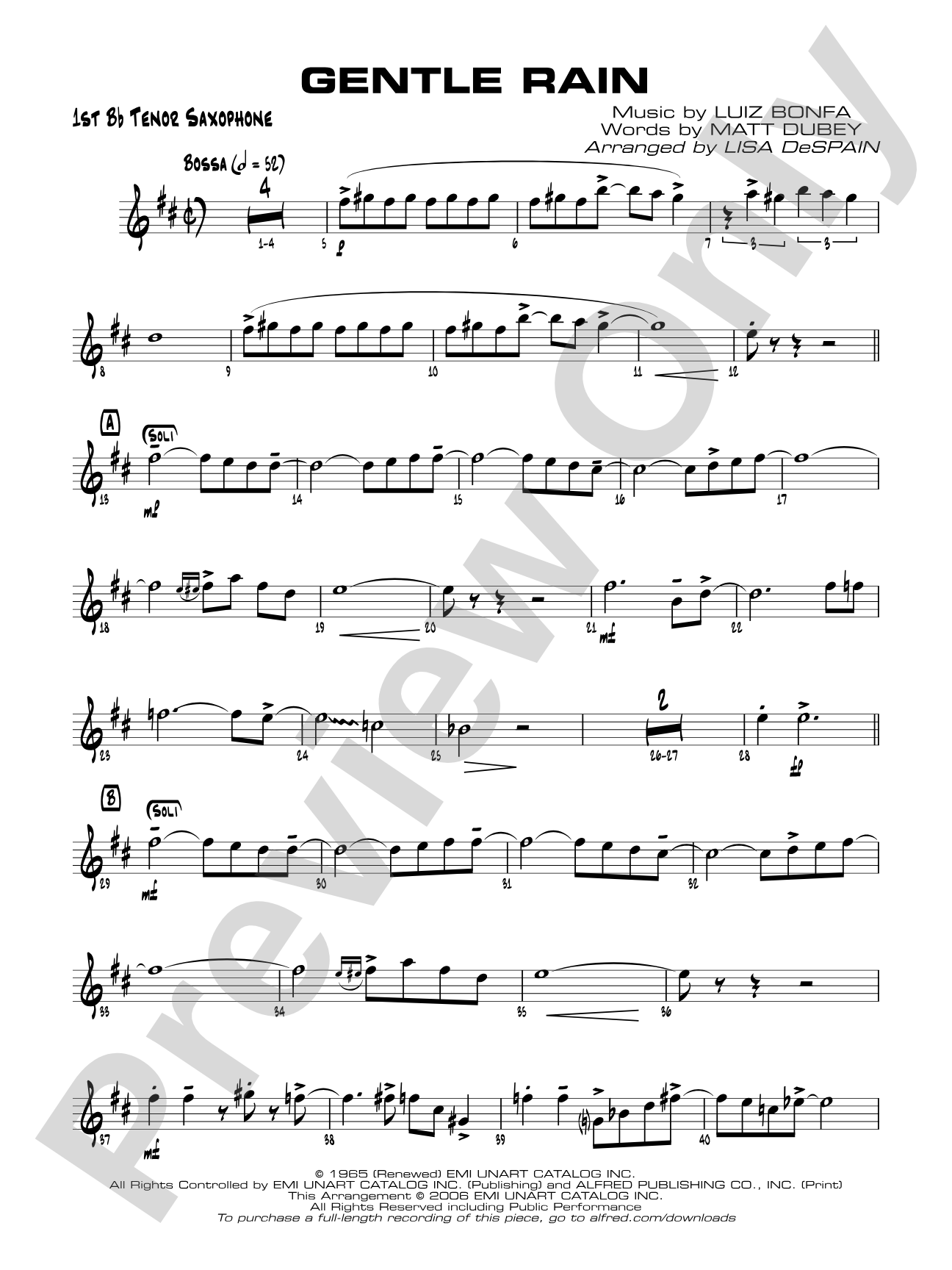 Gentle Rain: B-flat Tenor Saxophone