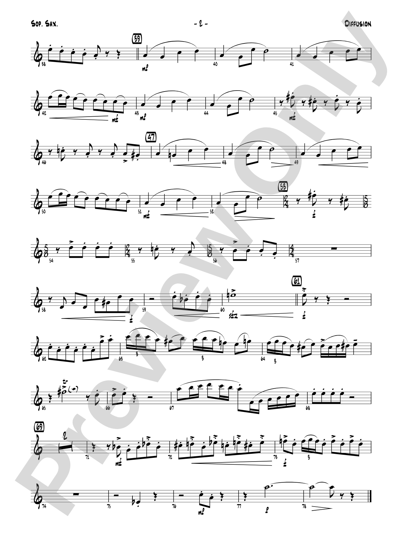 Diffusion for Sax Quartet: B-flat Soprano Saxophone