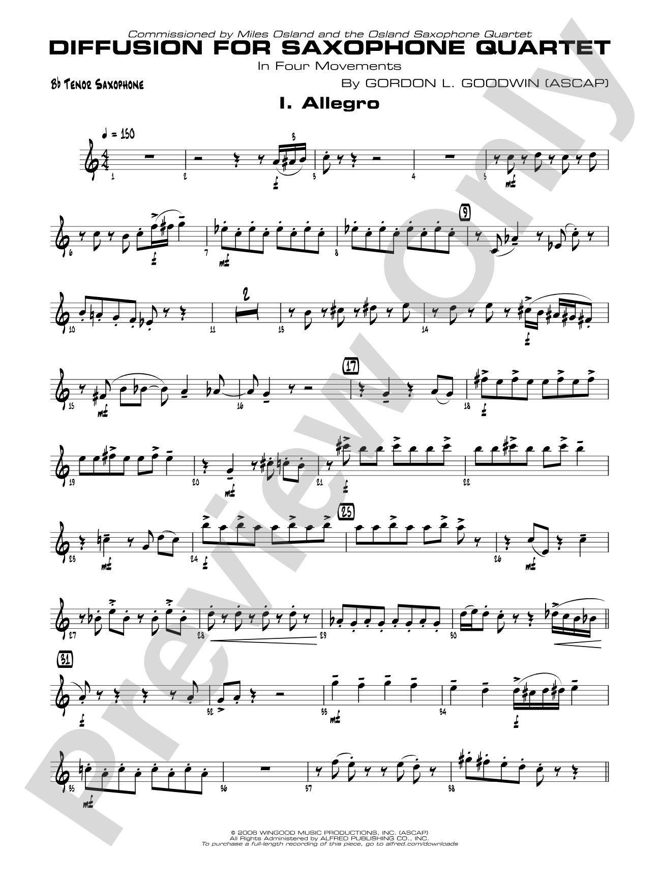 Diffusion for Sax Quartet: B-flat Tenor Saxophone