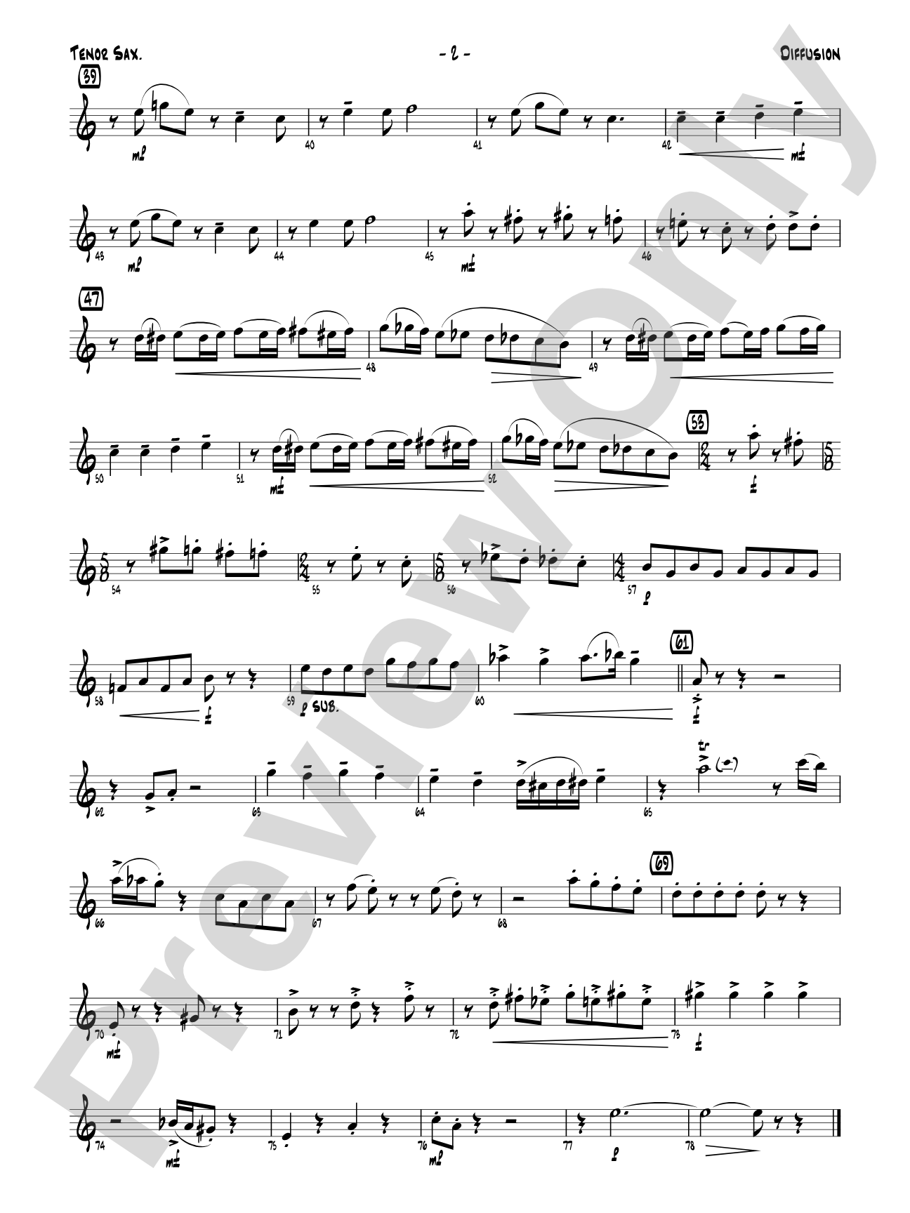 Diffusion for Sax Quartet: B-flat Tenor Saxophone