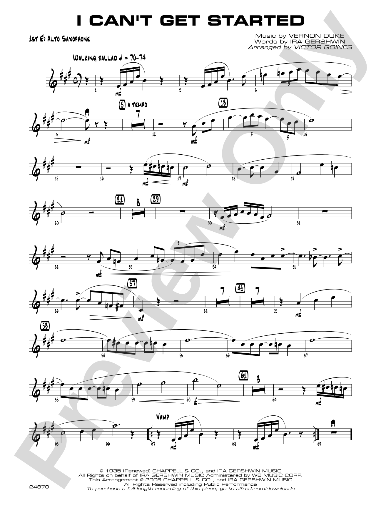 I Can't Get Started: E-flat Alto Saxophone