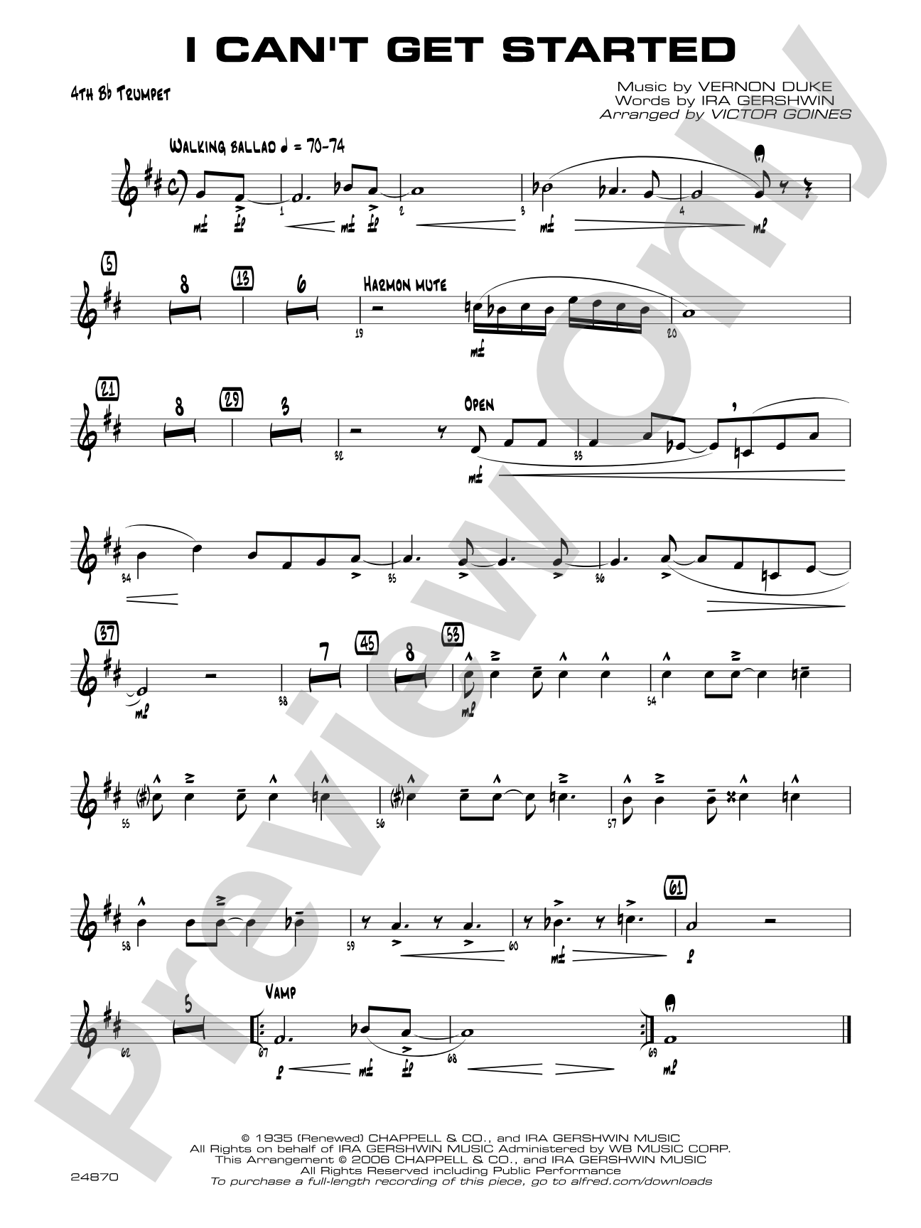 I Can't Get Started: 4th B-flat Trumpet