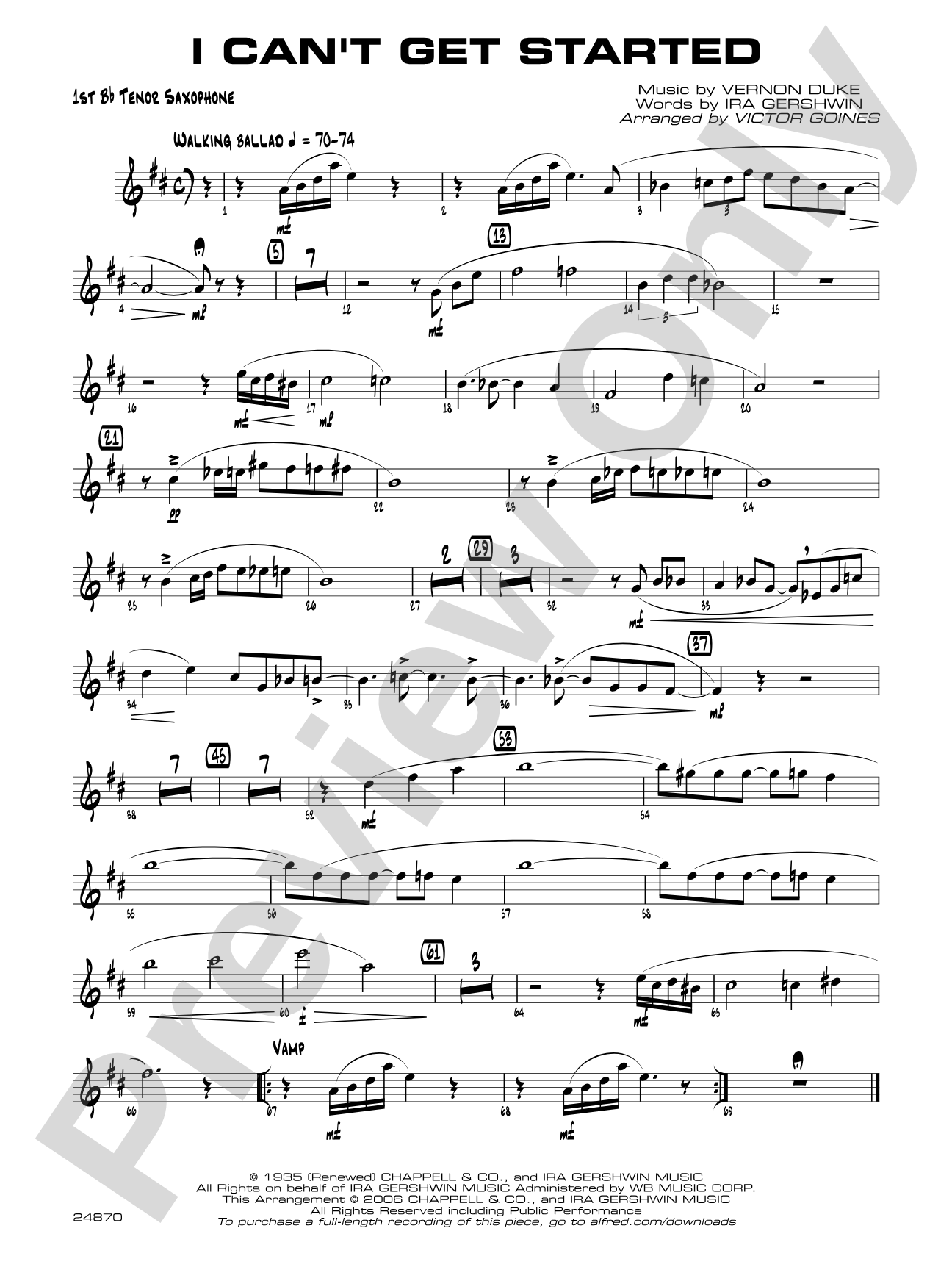 I Can't Get Started: B-flat Tenor Saxophone