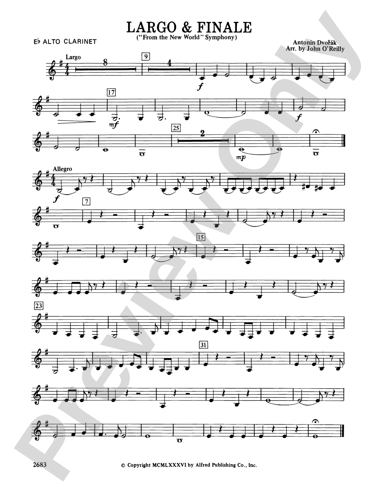 Largo and Finale from the New World Symphony: E-flat Alto Clarinet