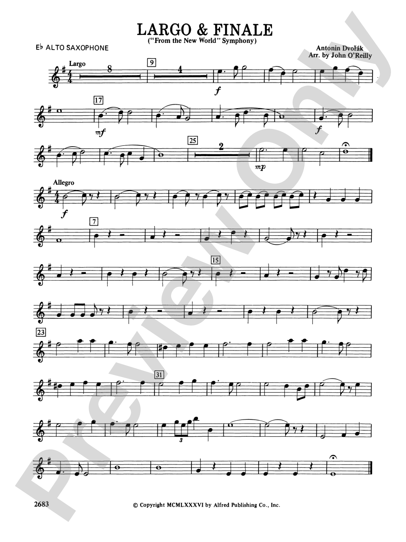 Largo and Finale from the New World Symphony: E-flat Alto Saxophone