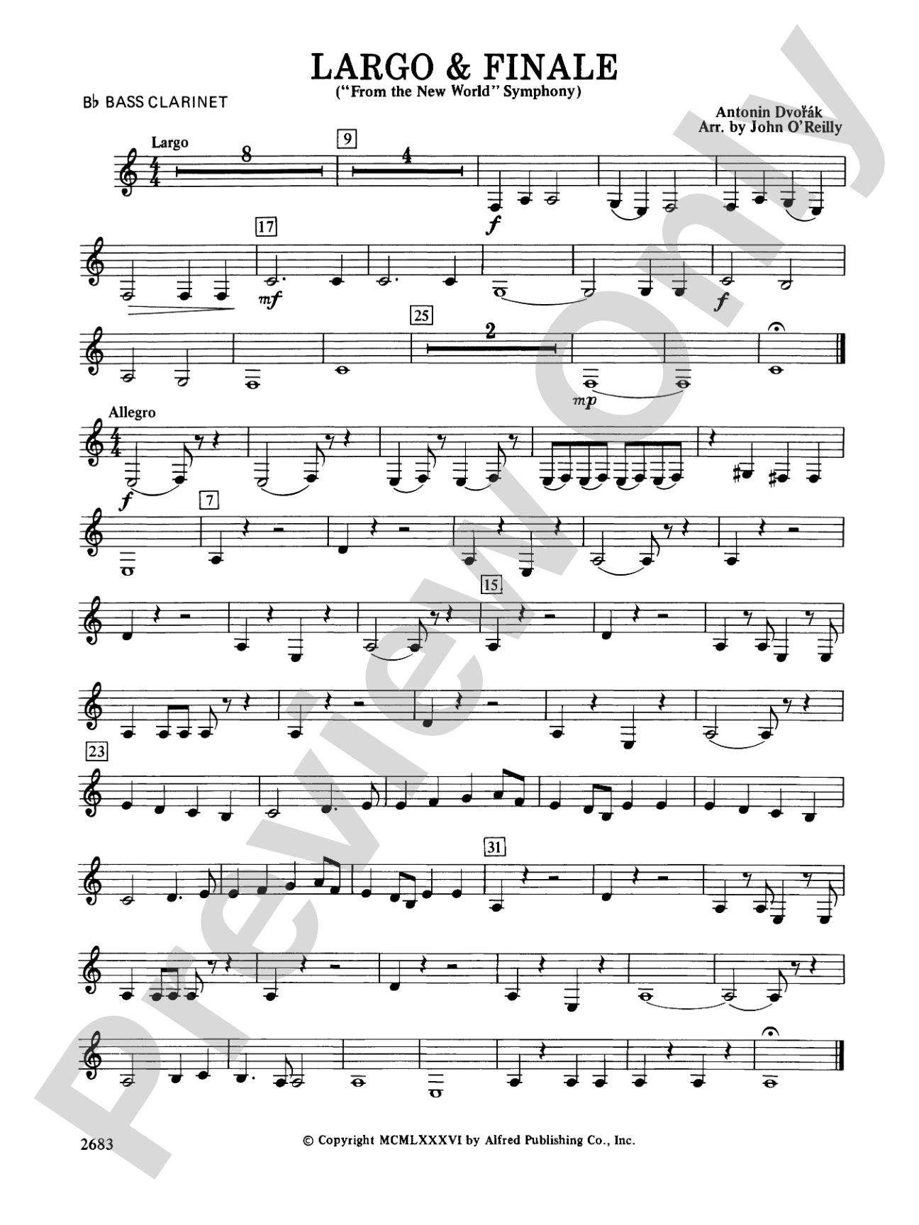 Largo and Finale from the New World Symphony: B-flat Bass Clarinet
